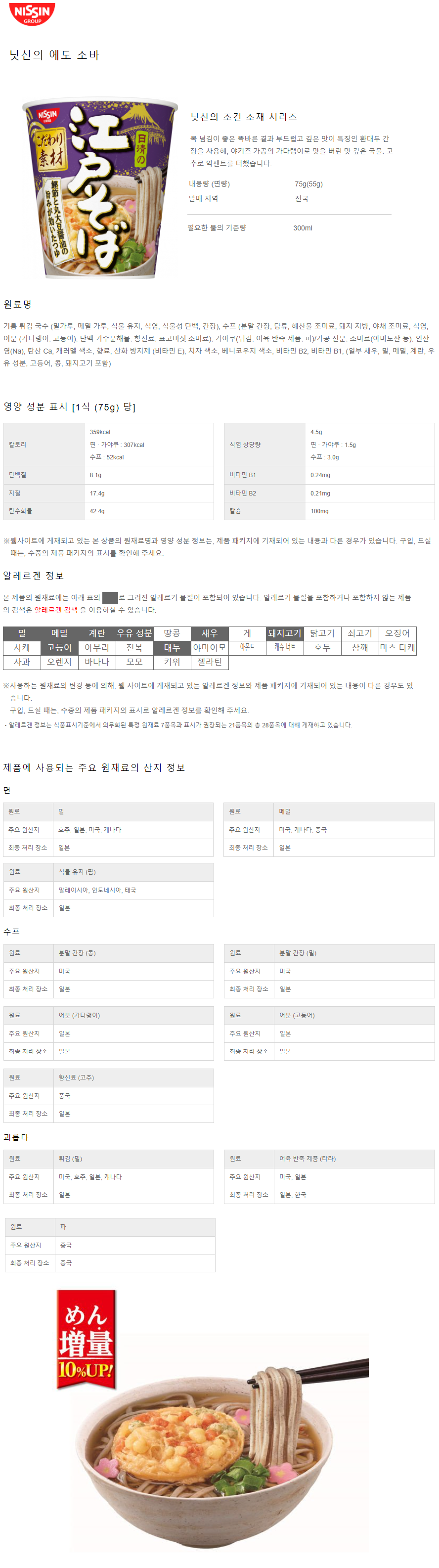 닛신 에도소바 75g 3개 세트