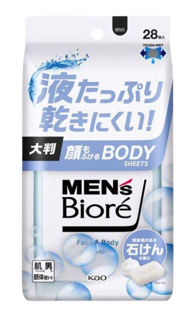비오레 맨즈 얼굴도 닦는 바디시트 깨끗한 비누향 28매입