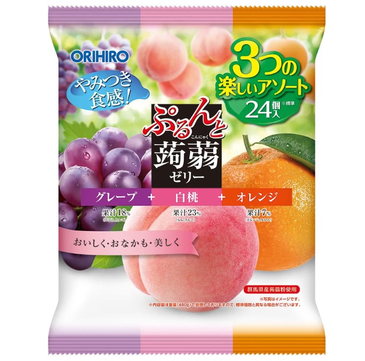 오리히로 곤약젤리 파우치 큰 봉지 포도+복숭아+오렌지 (24개입)