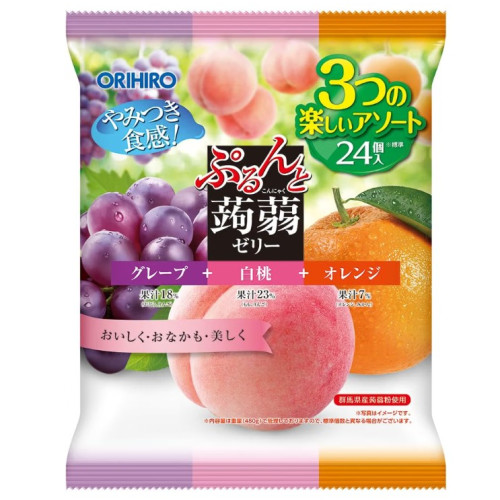 오리히로 곤약젤리 파우치 큰 봉지 포도+복숭아+오렌지 (24개입)