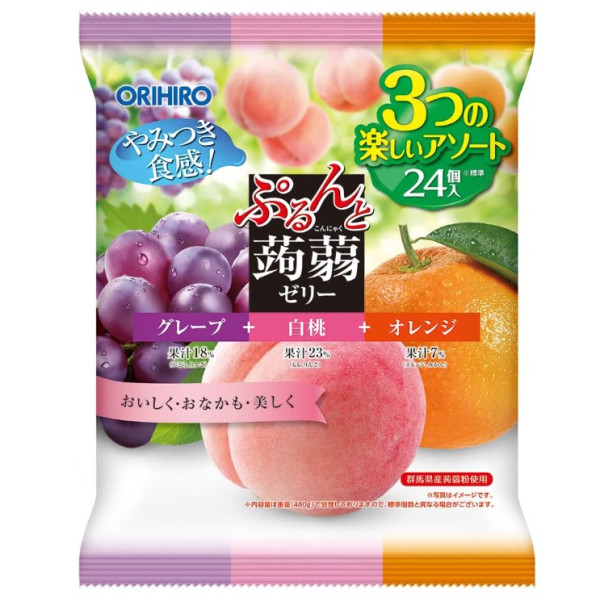 오리히로 곤약젤리 파우치 큰 봉지 포도+복숭아+오렌지 (24개입)